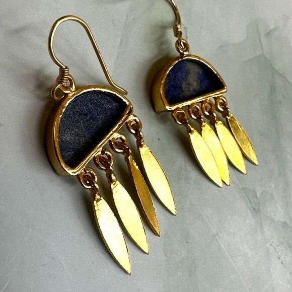 14k Gold Plated Lapis Lazuli Drop Earrings - Picture 8 of 10